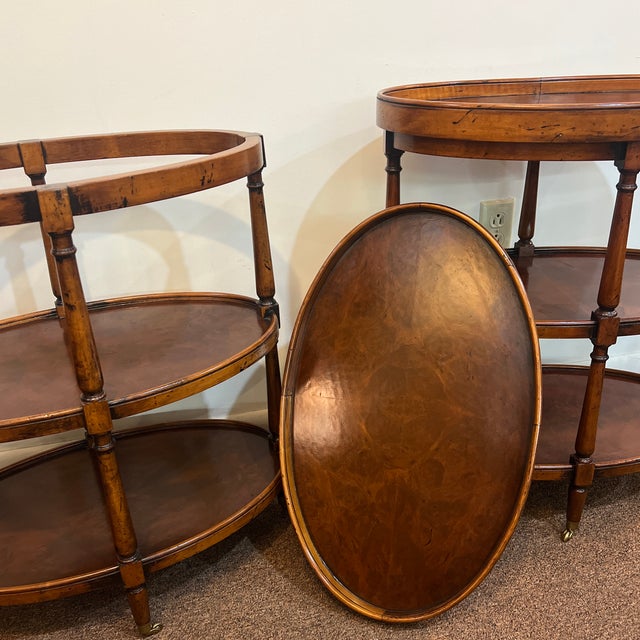 Amazing Pair of Three Tiered Burlwood Walnut European Style Butler Tray Top Side Tables Henredon For Sale - Image 6 of 11