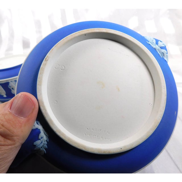 1960s Portland Blue Wedgwood Jasperware Teapot Sugar Bowl and Creamer For Sale - Image 12 of 13