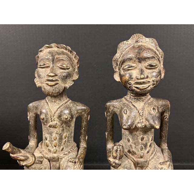 Pair of African Tribal Art Benin Bronze Royal Statue For Sale In New York - Image 6 of 11