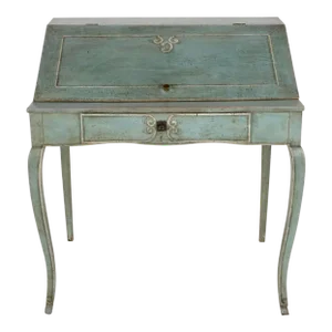 19th Century Venetian Teal Painted Slant Front Secretary Desk