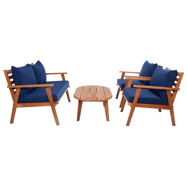 Deacon 4 Piece Living Set - Natural/Navy For Sale - Image 10 of 10