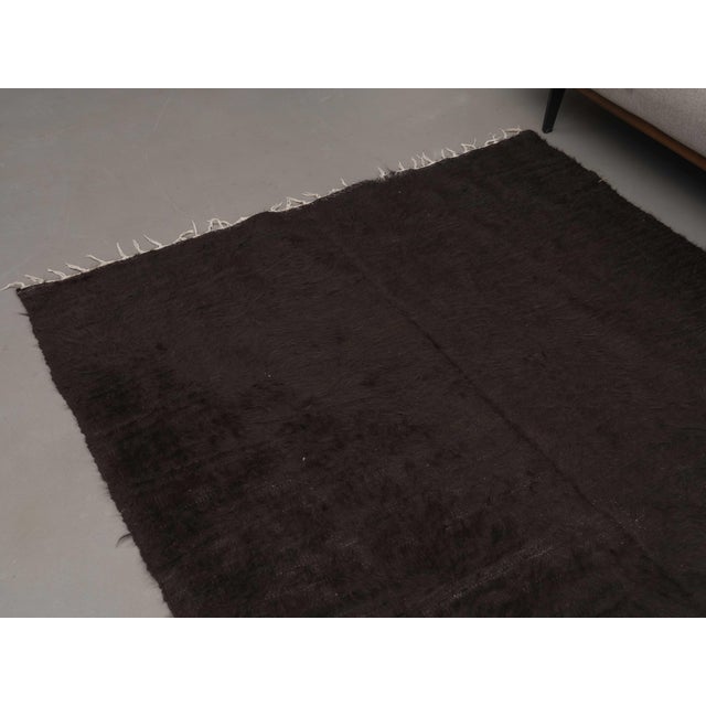 1970s Vintage Handmade Wool Cotton Brown Area Rug For Sale - Image 4 of 9