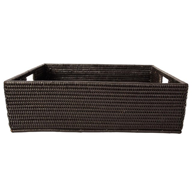 Boho Chic Artifacts Rattan Rectangular Storage Basket in Tudor Black - 20" For Sale - Image 3 of 11
