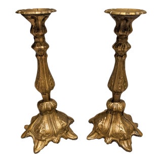 Art Nouveau Brass Candle Holders - a Pair For Sale