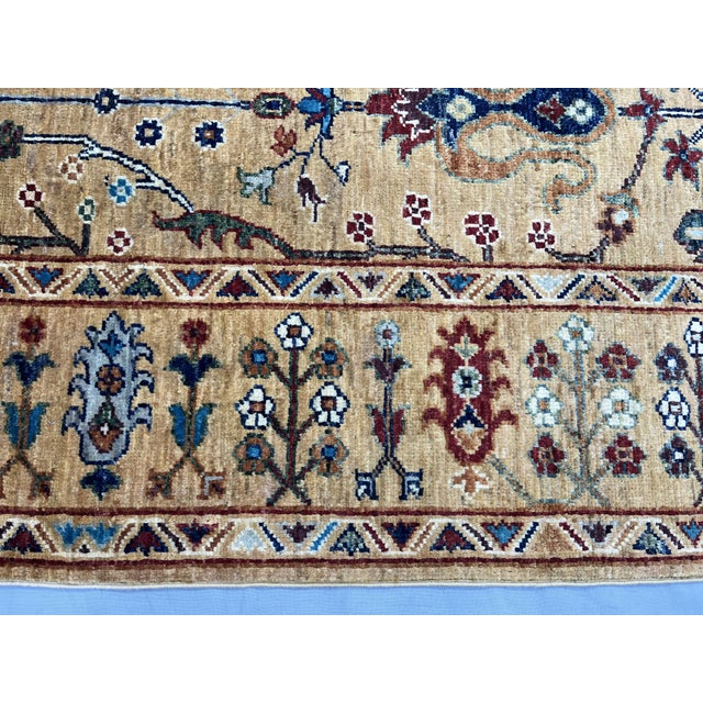 Persian Style Sultani Floral Wool Rug in Golden Beige, Burgundy and Blue, 5'2" X 6'6" For Sale - Image 17 of 17