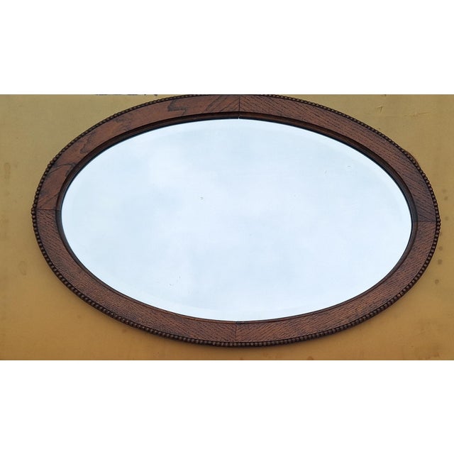 1920s Antique Oval Wall Mirror in Oak, 1920s For Sale - Image 5 of 5