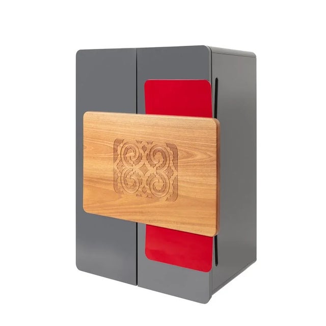 Brown Ainu Collection 3-Drawer Cabinet of Lacquer Carved Wood and Steel by Soshiro, 2020 For Sale - Image 8 of 8