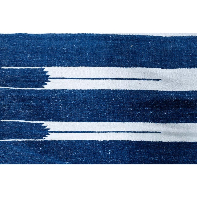 English Doris Leslie Blau Dhurrie Mid-Century Stripes White Handmade Runner For Sale - Image 3 of 8