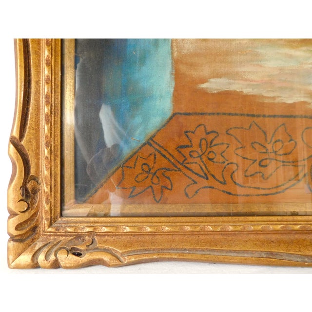 Large Vintage Figural Woman Gold Carved Wood Framed Print Wall Art Hanging New York For Sale - Image 10 of 14