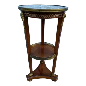 19th Century Empire Style Brass Mounded Mahogany Green Marble Inset Top Side Table