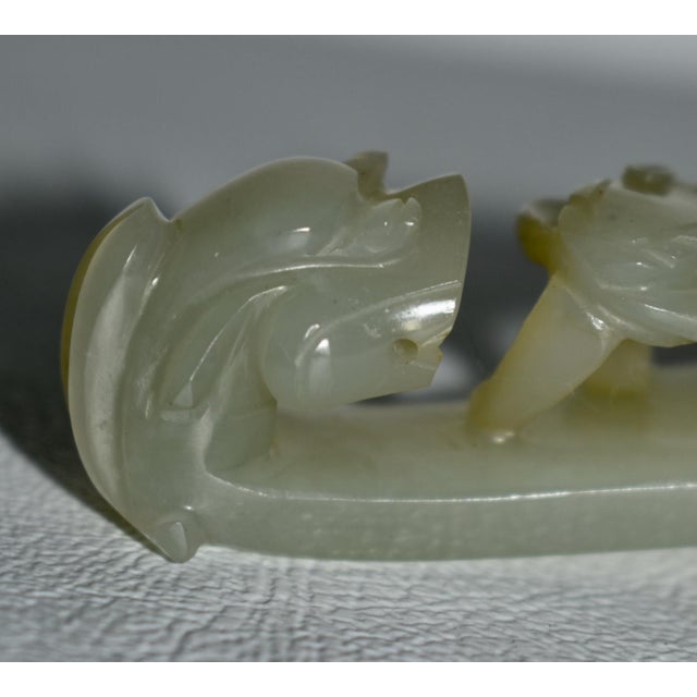 Gemstone Antique Chinese Green Jade Dragon Belt Hook For Sale - Image 7 of 13