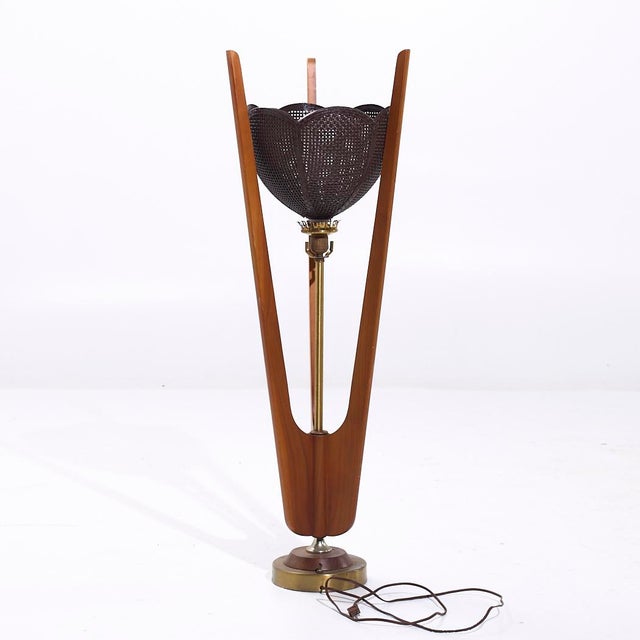 Wood Modeline Style Walnut and Brass Table Lamps - Pair For Sale - Image 7 of 7