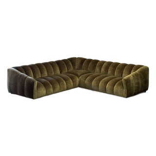 Low Profile Channel Sectional in Green For Sale