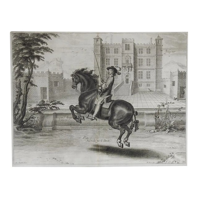 1658 Equestrian Engraving Horse and Rider Dressage Movement For Sale