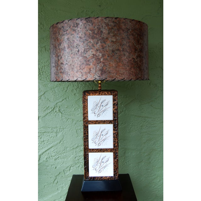 MidCentury Brutalist Hammered Copper & Tiled Table Lamp W/ Custom