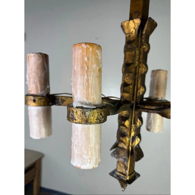 Spanish Hand-Forged Iron Chandelier, Rustic Style, Six Lights, 1930s For Sale In Los Angeles - Image 6 of 9