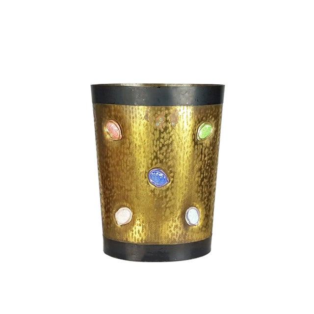 1950s Mid-Century Italian Black Metal Engraved Brass and Ceramic Umbrella Stand, 1950s For Sale - Image 5 of 11