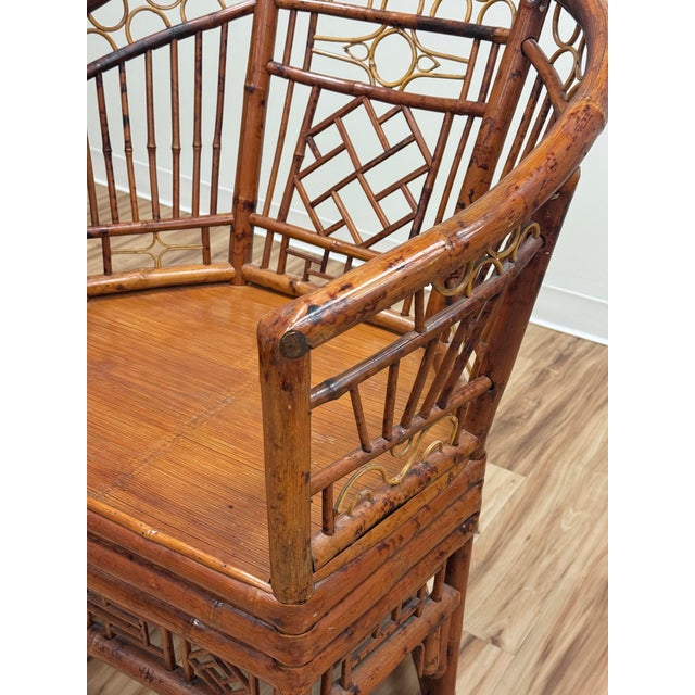 Vintage Chinoiserie Brighton Pavilion Style Rattan Horseshoe Chair For Sale - Image 11 of 11