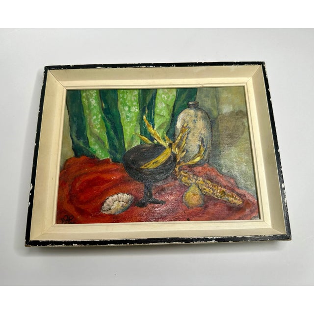 Mid Century Modern Still Life Framed Original Oil Painting For Sale - Image 10 of 12