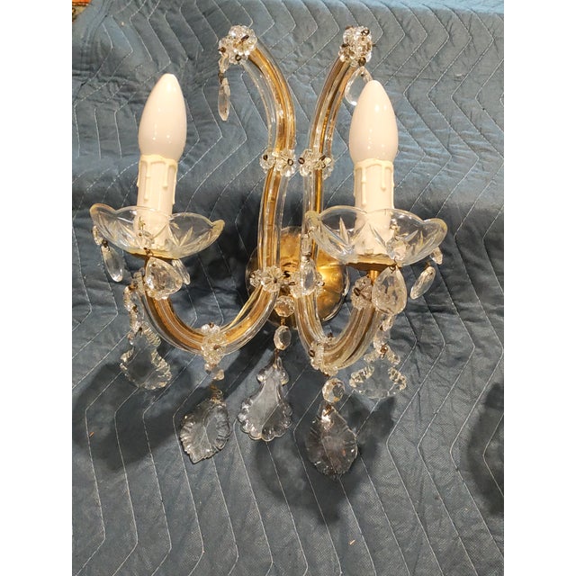 Rococo Late 19th Century French Rococo Revival Crystal & Glass Wall Sconces With Gilt Backplates - a Pair For Sale - Image 3 of 6