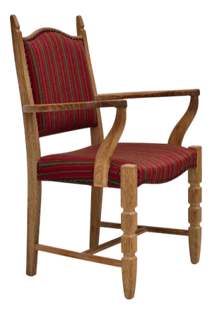Danish Armchair in Red Wool and Oak, 1970s
