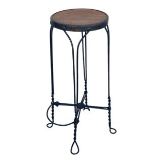Early 20th Century Late Victorian Ice Cream Parlor Oak & Iron Bar Stool For Sale