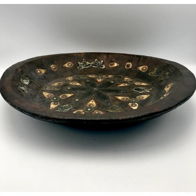 As a Centerpiece on a table or hanging on a wall, this dramatic wooden Kasriya bowl from the grand Moroccan period of the...