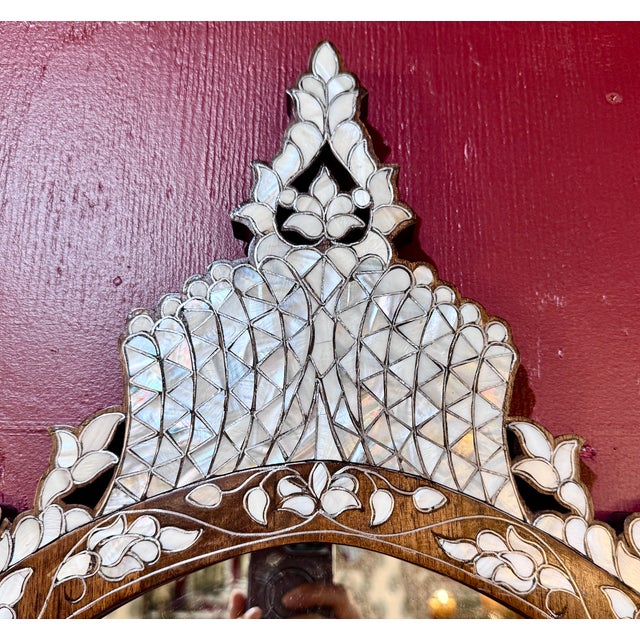 Oval Mother of Pearl Inlaid Ornate Mirror For Sale - Image 4 of 6