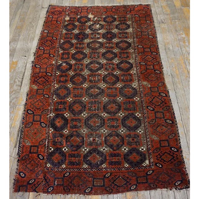 Antique Baluch Turkmen Rug, Size: 3'0" x4'10" Antique Baluch Persian 1880s Rug, Country of Origin: Iran / Persia, Circa...