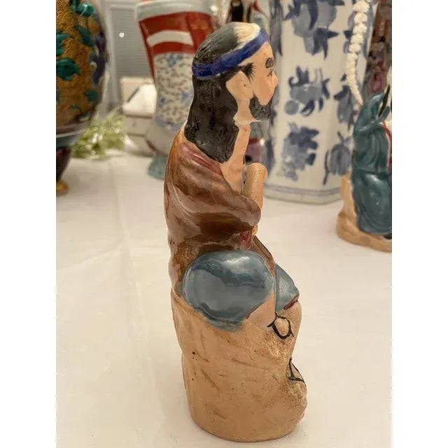 Brown Antique Chinese Export Hand-Painted Polychrome Collector’s Figurine For Sale - Image 8 of 8