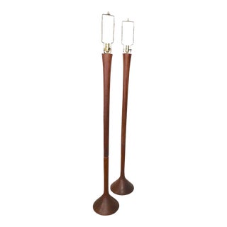 Pr Danish Mid Century Modern Teak Floor Lamps Ca. 1950-1970's For Sale