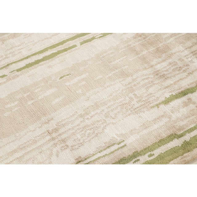 Textile Contemporary Beige Green Runner Geometric Floral Silk Rug by Rug & Kilim For Sale - Image 7 of 11