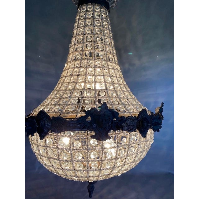 1970s French Louis XVI Charcoal Bronze Crystal Chandelier For Sale - Image 13 of 18