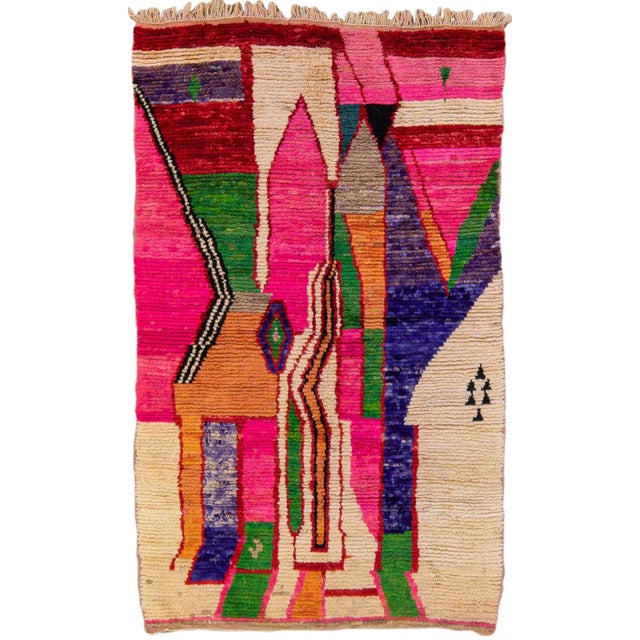 Vintage Berber Beni Ourain Moroccan Multicolor Abstract Design Wool Rug For Sale - Image 10 of 10