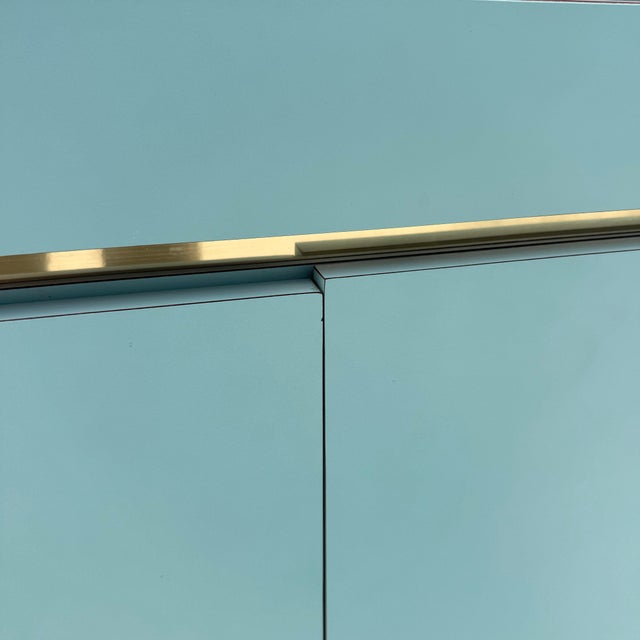 Postmodern Sky Blue Matte Laminate Credenza With Gold Accent For Sale - Image 9 of 9