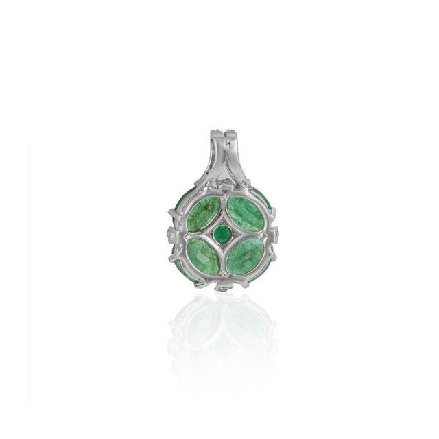 Contemporary 3.21 Carat Emerald Floral Pendant With Diamond Pavé Bail in 925 Silver For Sale - Image 3 of 12