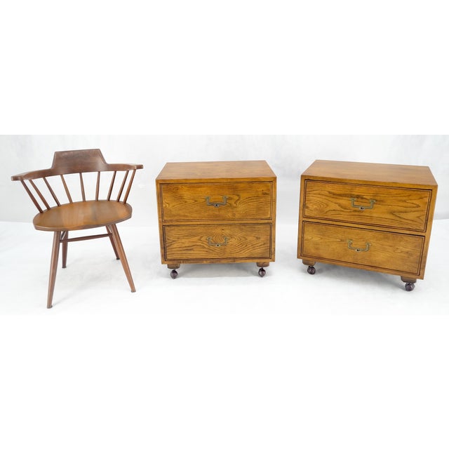 Tan Pair of Henredon Two Drawer Campaign Style End Tables Night Stands For Sale - Image 8 of 11