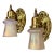 Vintage Pair of Brass Sconces With Iridescent Etched Shades For Sale