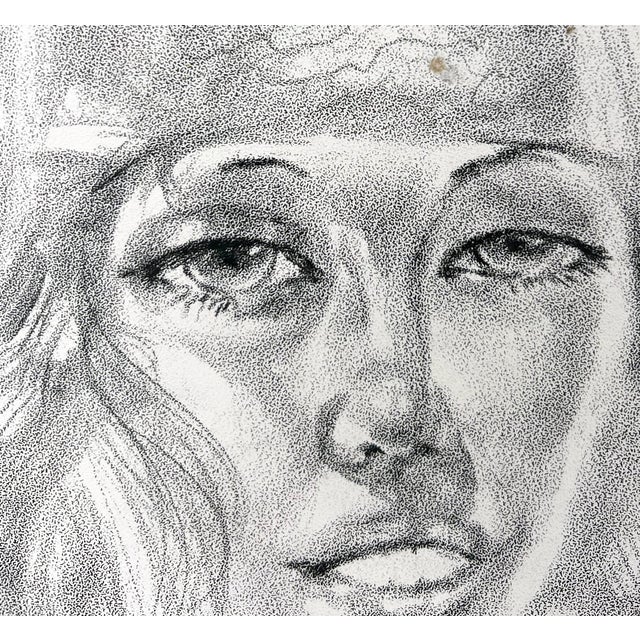 Black Bohemian Woman - Rare and Signed Graphite Portrait Drawing on Textured Paper by Eugene Hawkins For Sale - Image 8 of 12