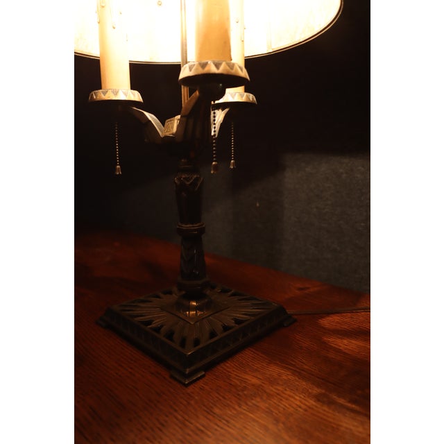 Early 20th Century Art Deco Three-Light Table Lamp With Mica Shade For Sale - Image 11 of 17