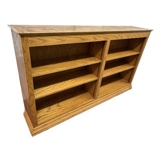 Double-Wide Golden Oak Wood Bookcase For Sale