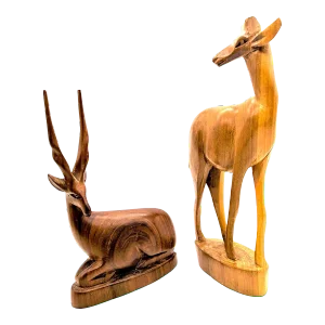 Mid 20th Century Kenyan Carved Teak Gazelle Generuk and Eland Figurines