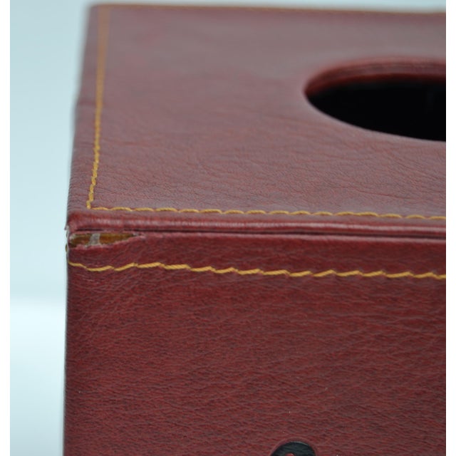 Late 20th Century Burgundy Embossed Leather Elephant Tissue Box Kleenex Cover For Sale - Image 16 of 18