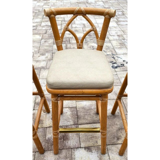 1970s McGuire Bamboo Bar Stools With Leather Seats, 1970s Bohemian Style For Sale - Image 5 of 12