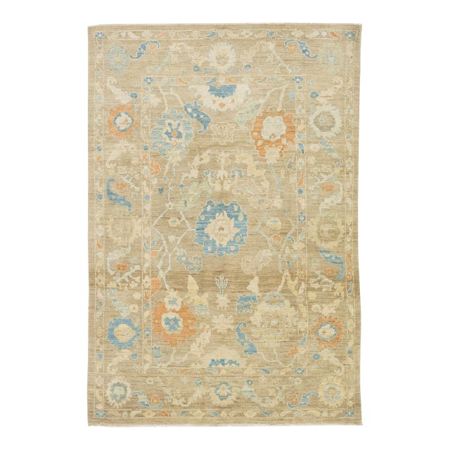 Light Brown Contemporary Sultanabad Floral Wool Rug by Apadana For Sale