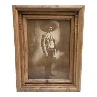 Vintage Framed Portrait of Rebellion Leader Emiliano Zapata, 1960s For Sale