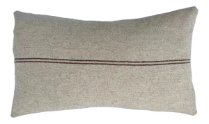 Italian FirmaMenta Eco-Friendly Pink and Brown Stripes Cream Wool Lumbar Pillow