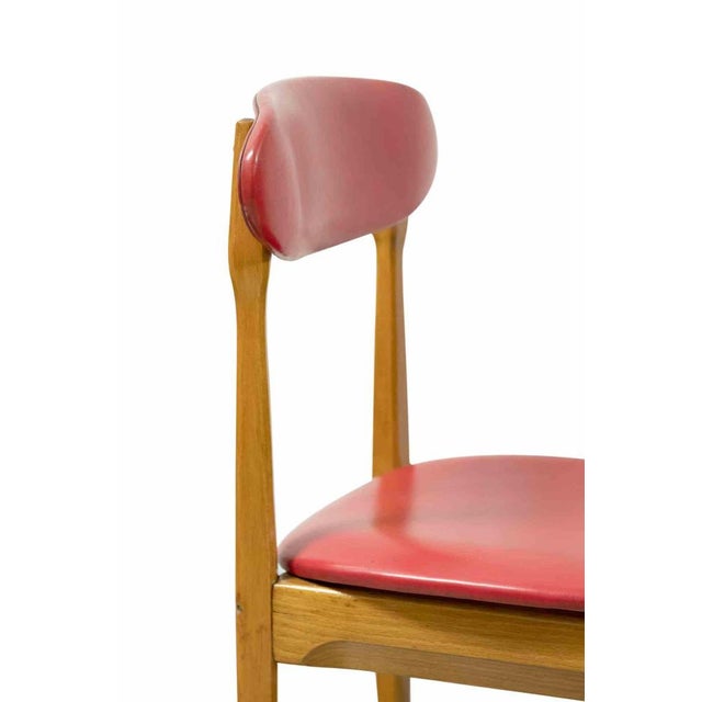 1950s Vintage Italian Chairs in Wood and Faux Leather, 1950s, Set of 6 For Sale - Image 5 of 6