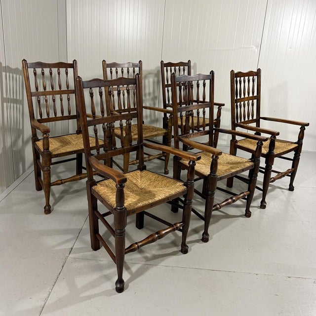 Lancashire Spindleback Dining Armchairs, 1890s, Set of 6 For Sale - Image 5 of 18