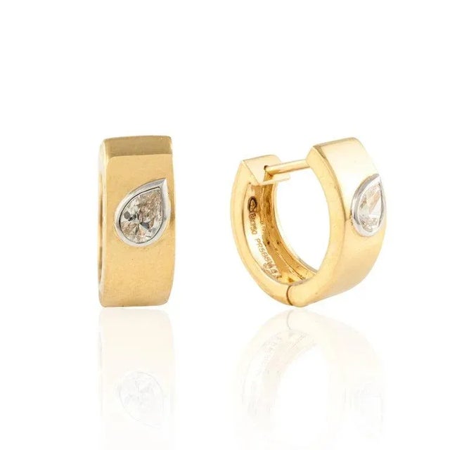 Art Deco Modern Deco Style Pear Cut Diamond 18k Gold Chunky Hoop Earrings- A Pair For Sale - Image 3 of 9